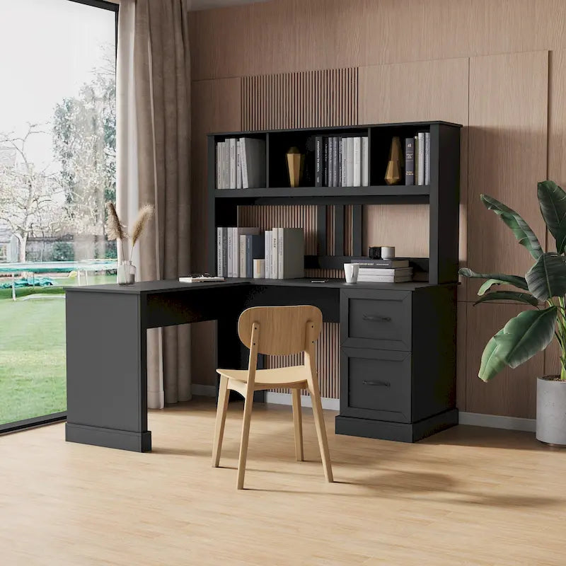 Bureau d'ordinateur moderne avec rangement à 2 niveaux, grands tiroirs et surface imperméable pour le bureau à domicile, le bureau ou le salon