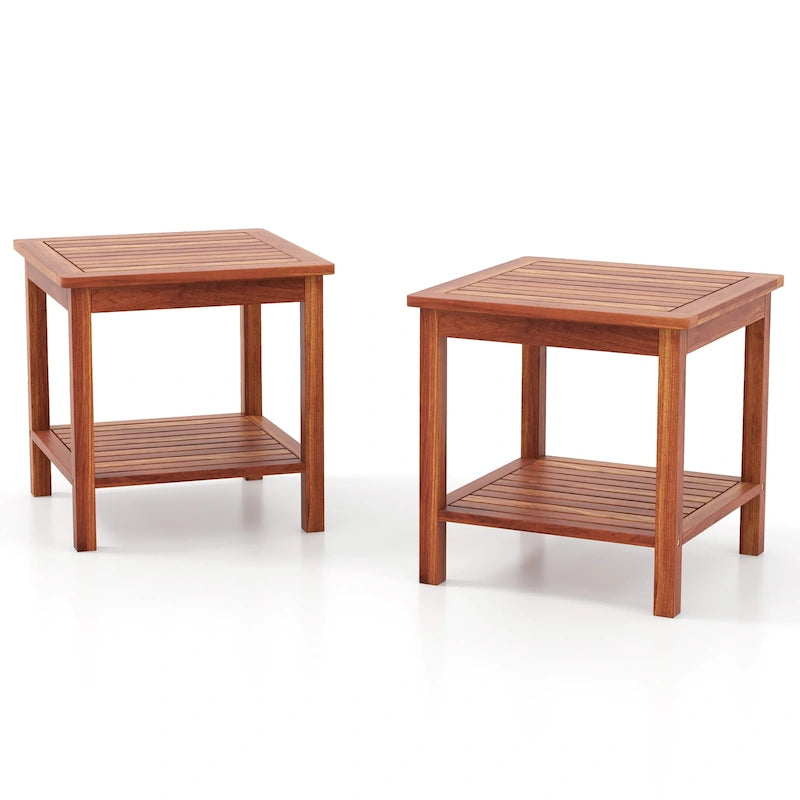 Lot de 2 tables d'appoint carrées à 2 niveaux pour extérieur et terrasse