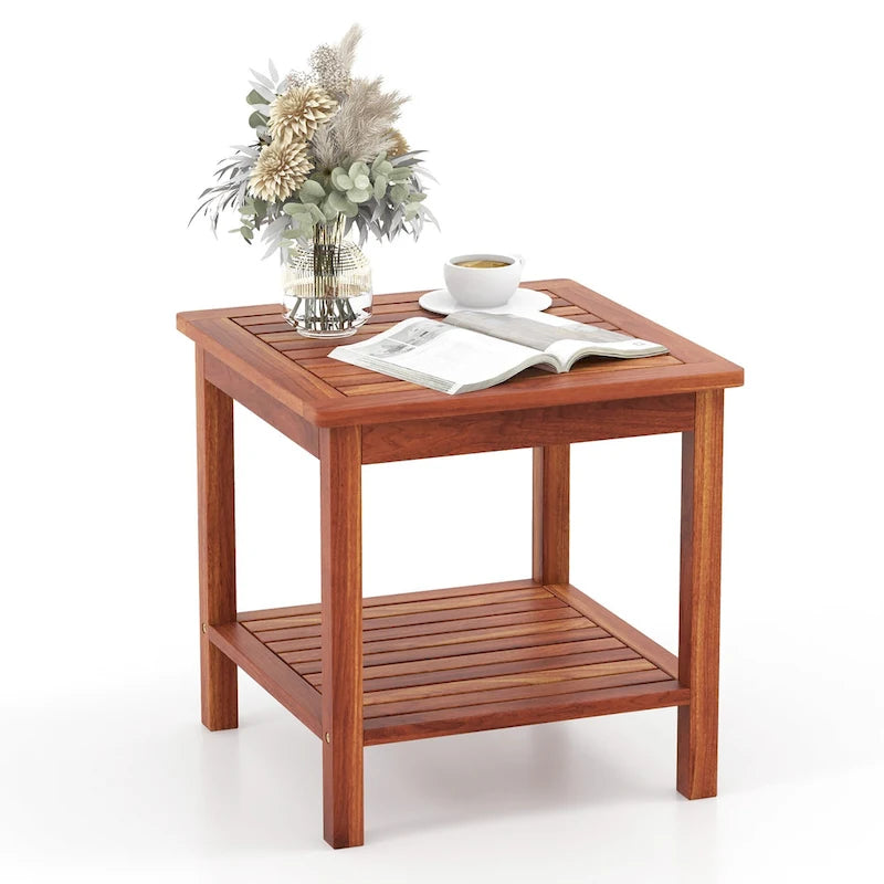 Lot de 2 tables d'appoint carrées à 2 niveaux pour extérieur et terrasse