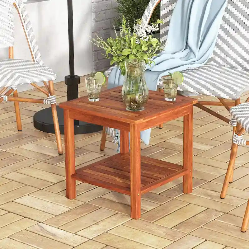 Lot de 2 tables d'appoint carrées à 2 niveaux pour extérieur et terrasse