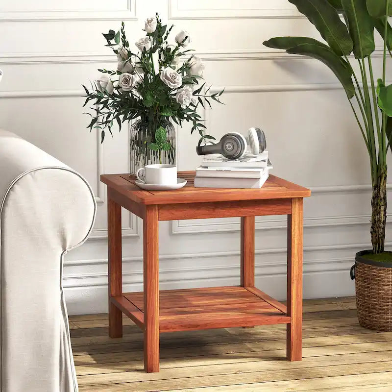 Lot de 2 tables d'appoint carrées à 2 niveaux pour extérieur et terrasse