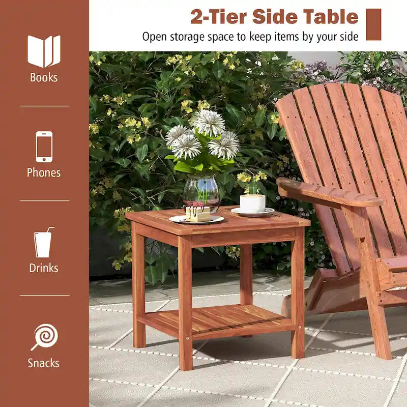 Lot de 2 tables d'appoint carrées à 2 niveaux pour extérieur et terrasse