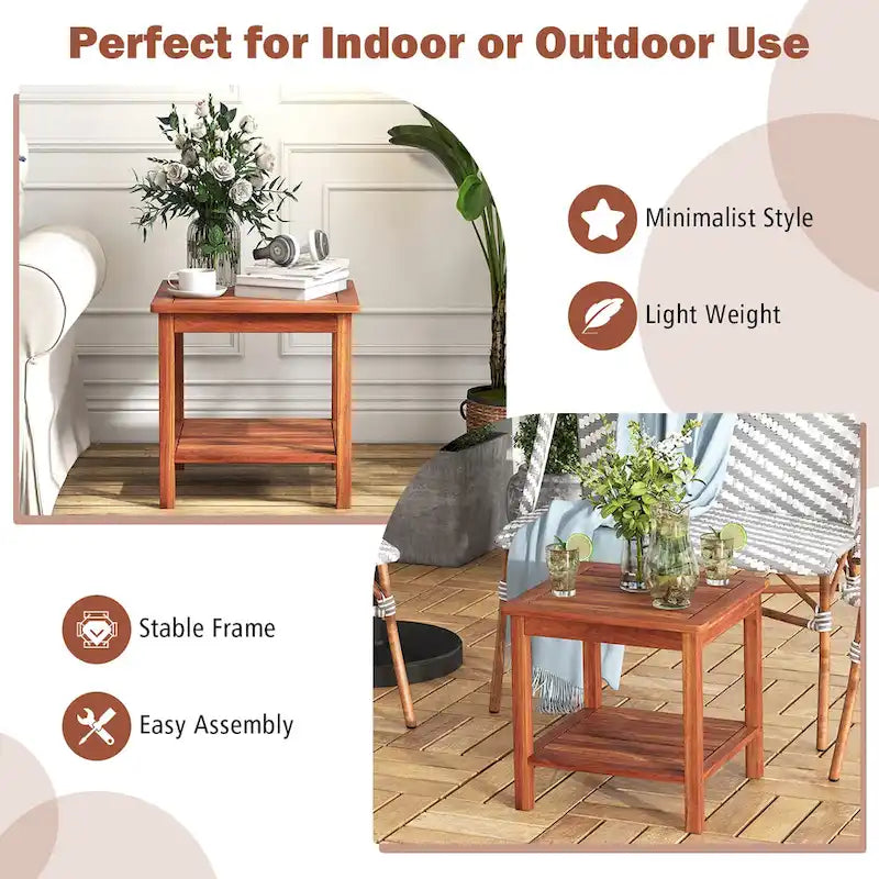 Lot de 2 tables d'appoint carrées à 2 niveaux pour extérieur et terrasse