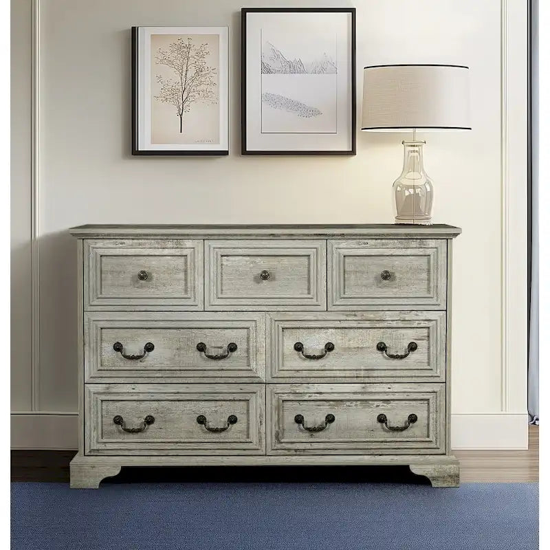 Farmhouse Modern 7-Drawer Horizontal Dresser, Vintage Design, Storage Dressers Organizer for Bedroom, Living Room