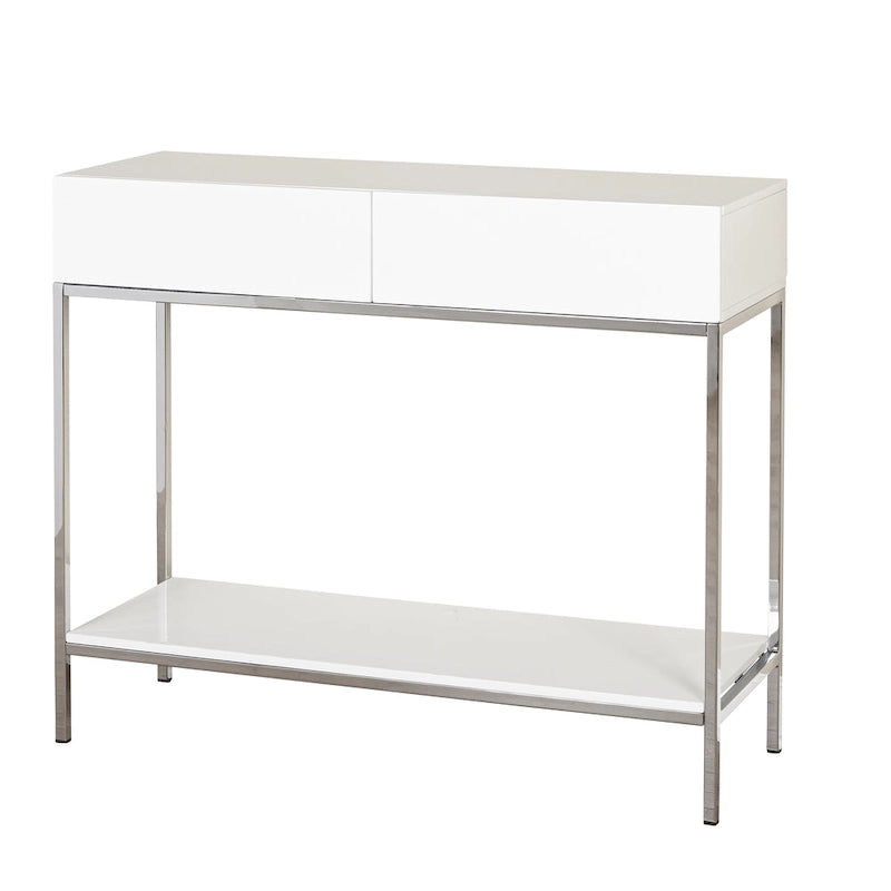 Console blanche et chrome en métal brillant