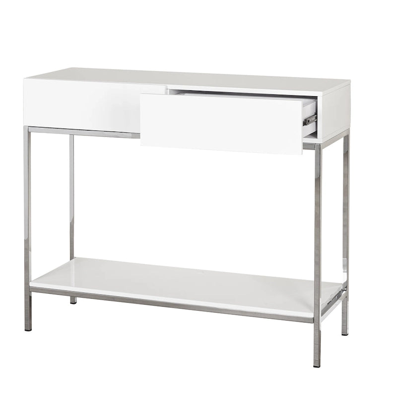 Console blanche et chrome en métal brillant