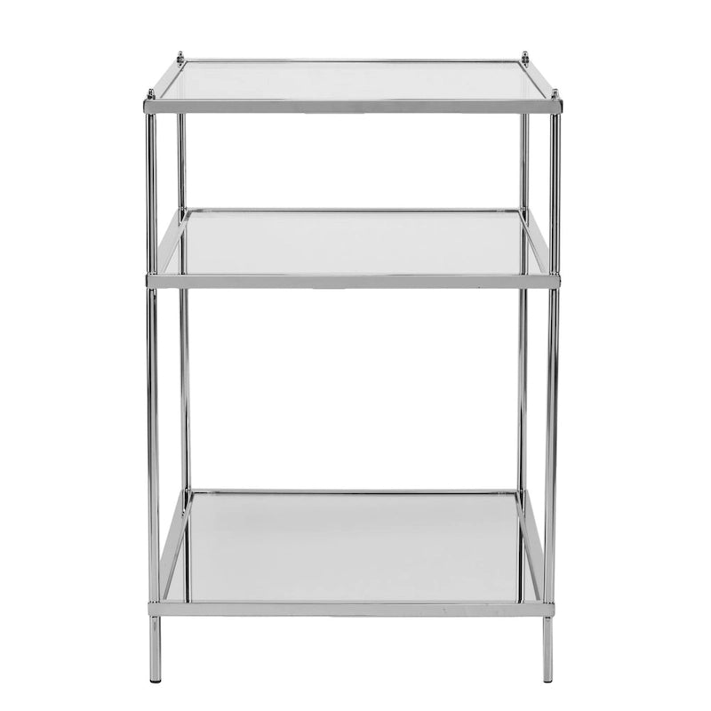 Table d'appoint en fer et verre miroir argenté avec étagère - 22x18x26,75