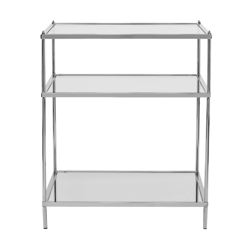 Table d'appoint en fer et verre miroir argenté avec étagère - 22x18x26,75
