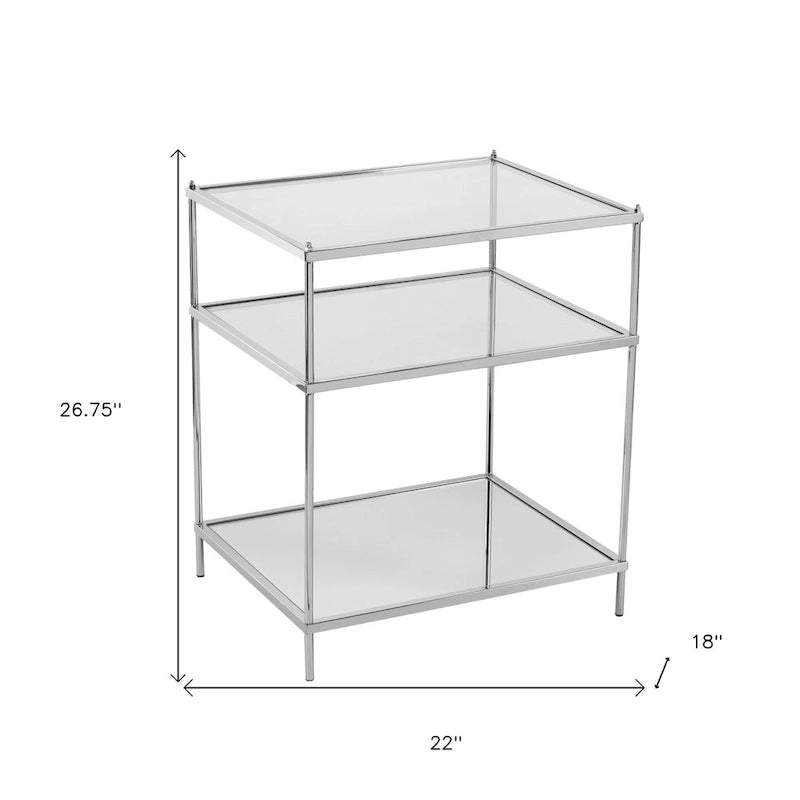 Table d'appoint en fer et verre miroir argenté avec étagère - 22x18x26,75