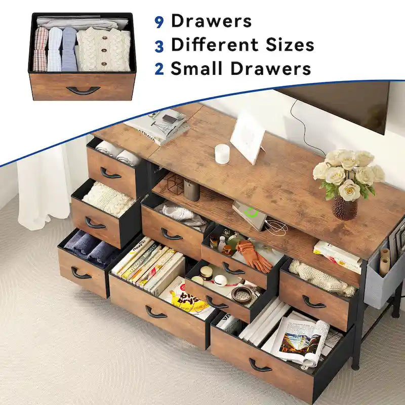 Meuble de rangement en tissu à 9 tiroirs, 50 W