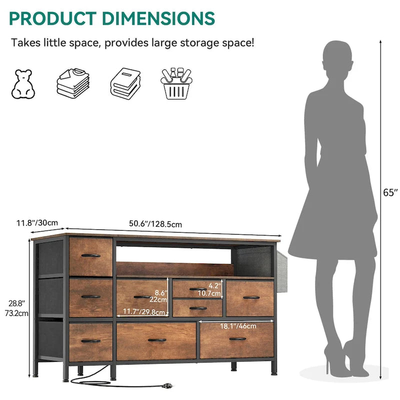 Meuble de rangement en tissu à 9 tiroirs, 50 W