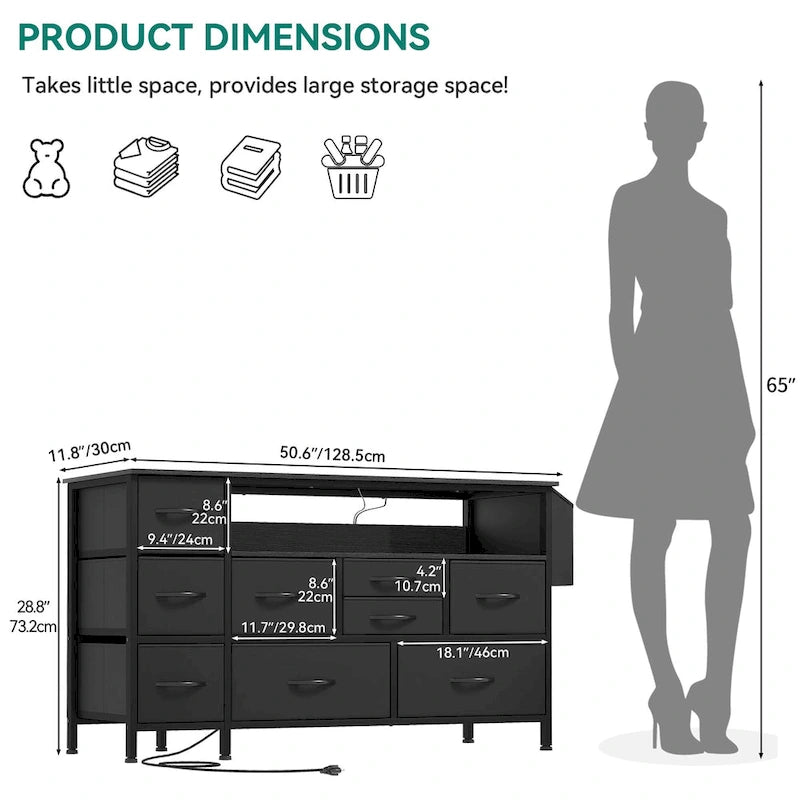 Meuble de rangement en tissu à 9 tiroirs, 50 W