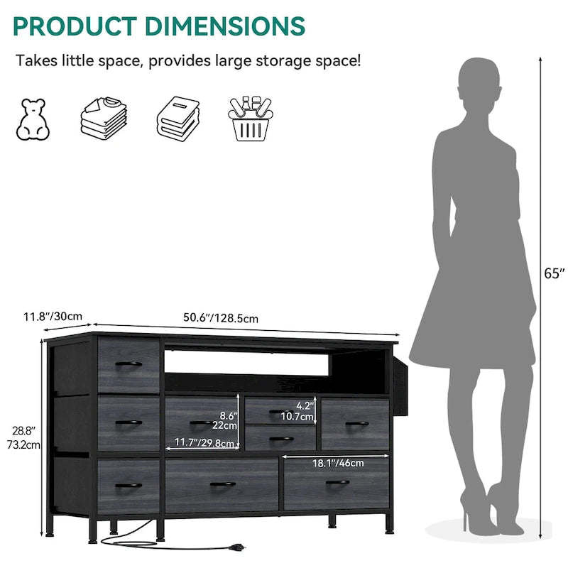 Meuble de rangement en tissu à 9 tiroirs, 50 W