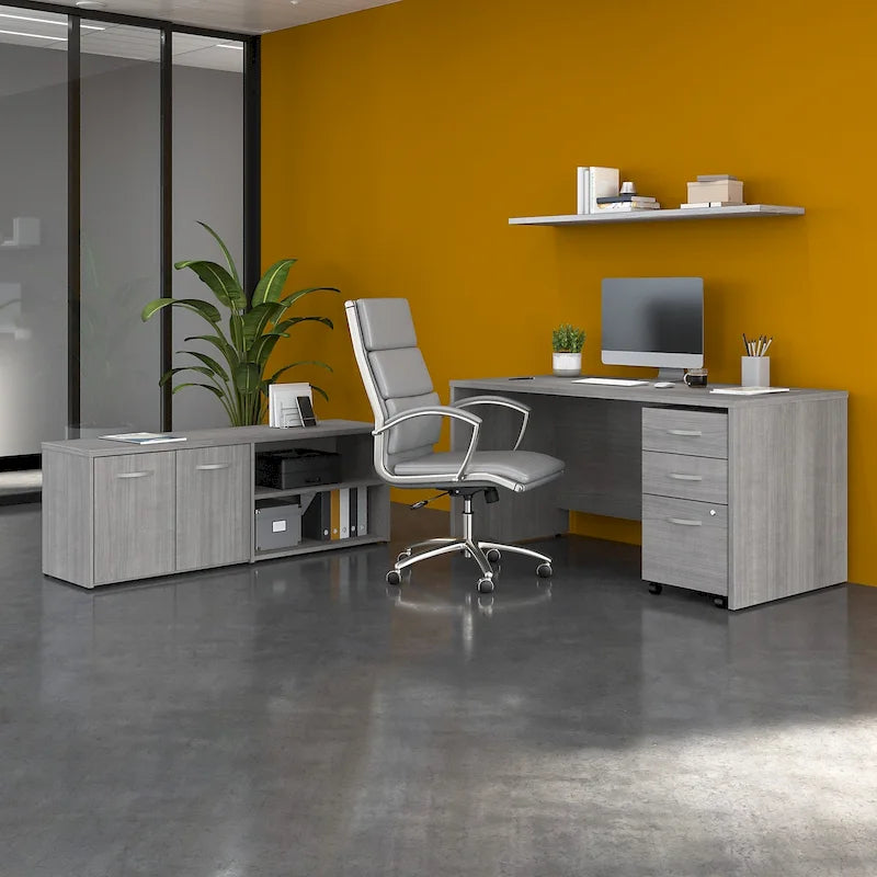 Bureau en C 60 po avec retour et armoire