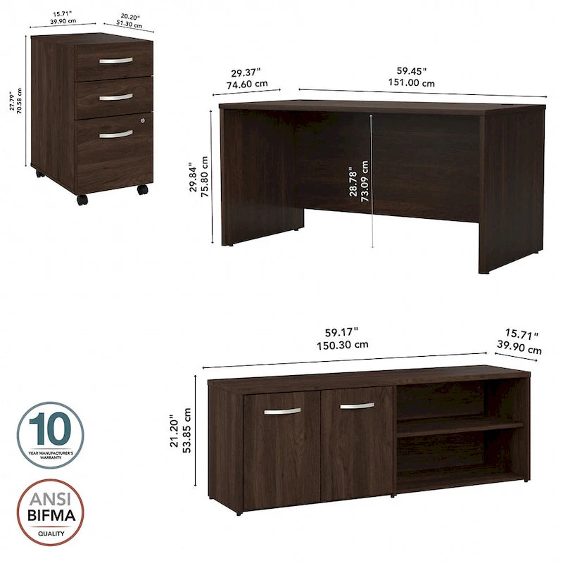 Bureau en C 60 po avec retour et armoire
