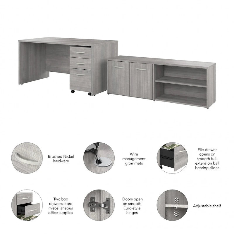 Bureau en C 60 po avec retour et armoire