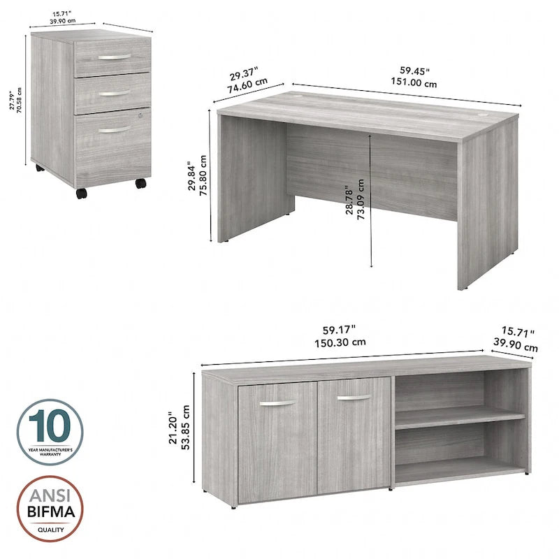 Bureau en C 60 po avec retour et armoire