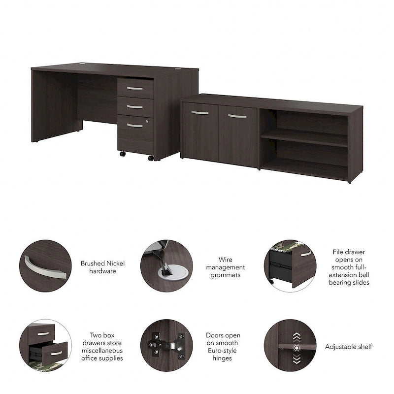 Bureau en C 60 po avec retour et armoire