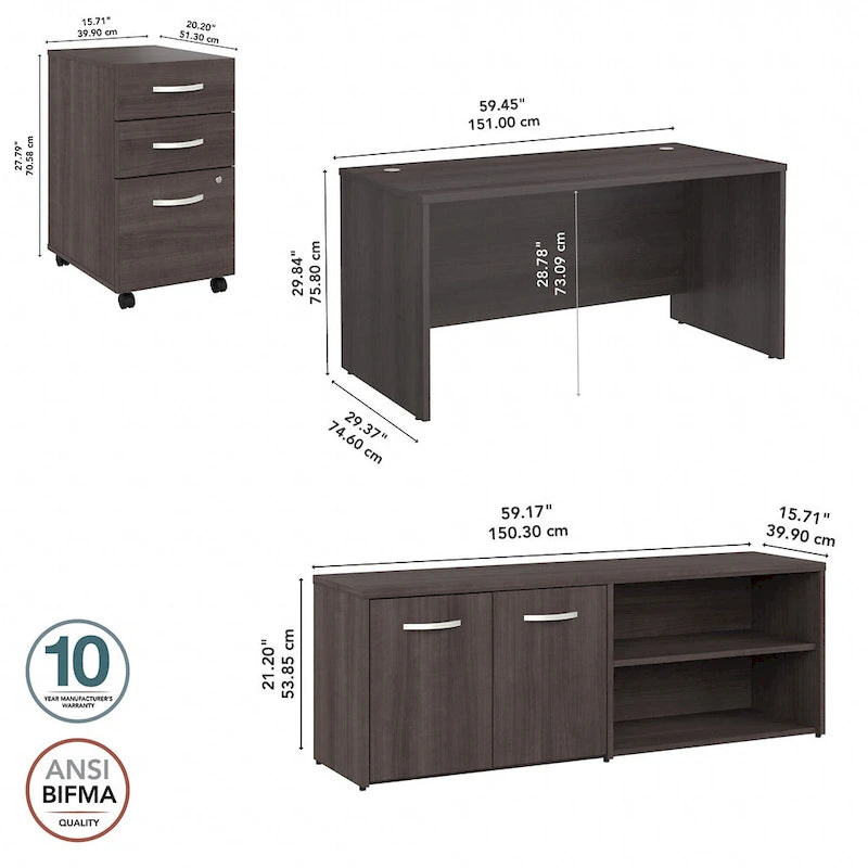 Bureau en C 60 po avec retour et armoire