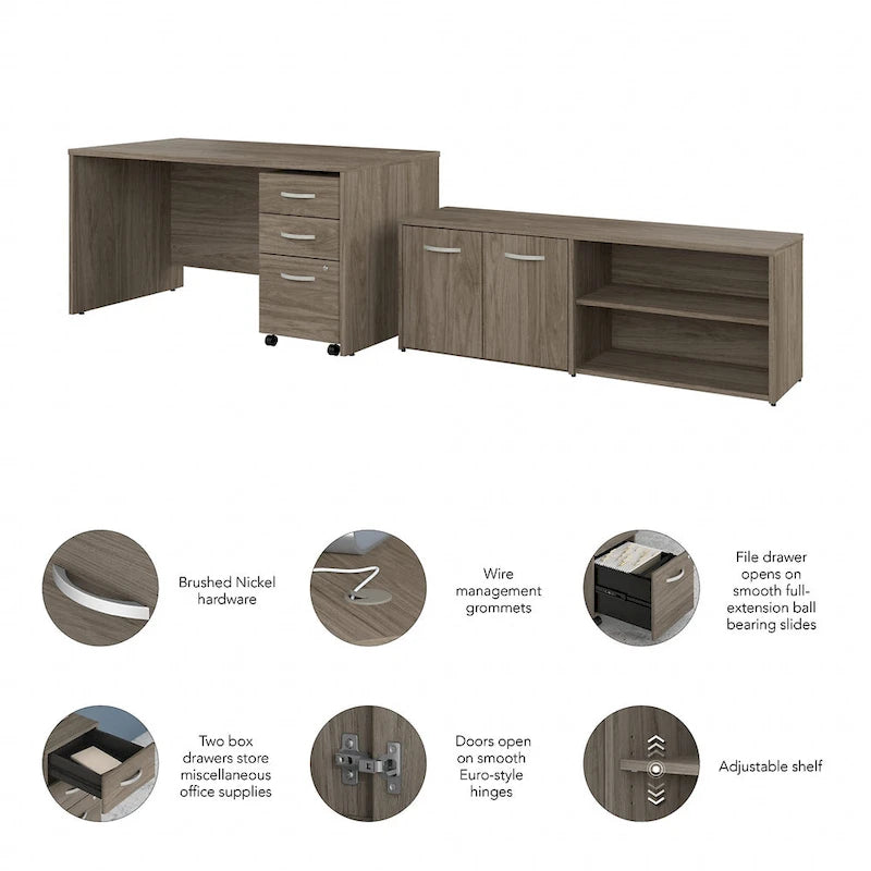 Bureau en C 60 po avec retour et armoire
