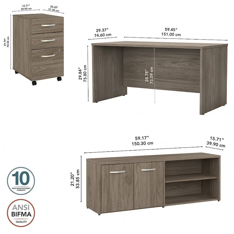 Bureau en C 60 po avec retour et armoire