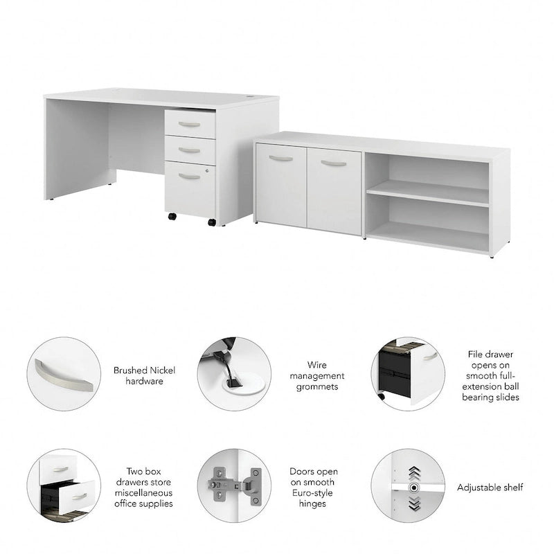 Bureau en C 60 po avec retour et armoire