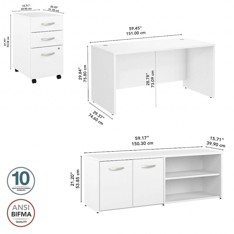 Bureau en C 60 po avec retour et armoire