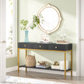 Console de 138 cm avec 3 tiroirs / Coiffeuse, table d'entrée noire avec étagères de rangement