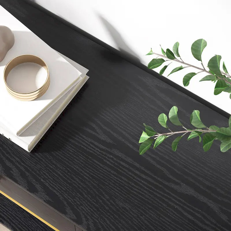 Console de 138 cm avec 3 tiroirs / Coiffeuse, table d'entrée noire avec étagères de rangement