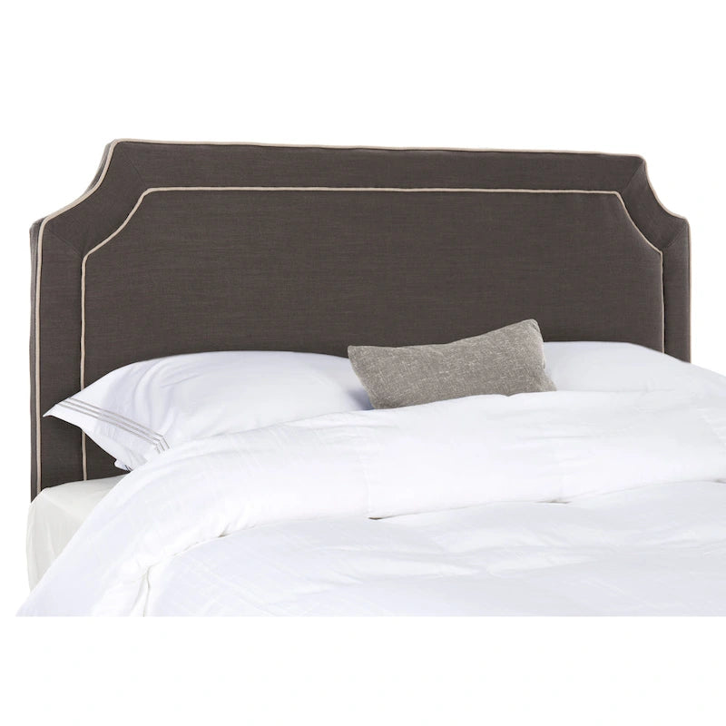 Tête de lit en lin gris anthracite avec passepoil gris clair