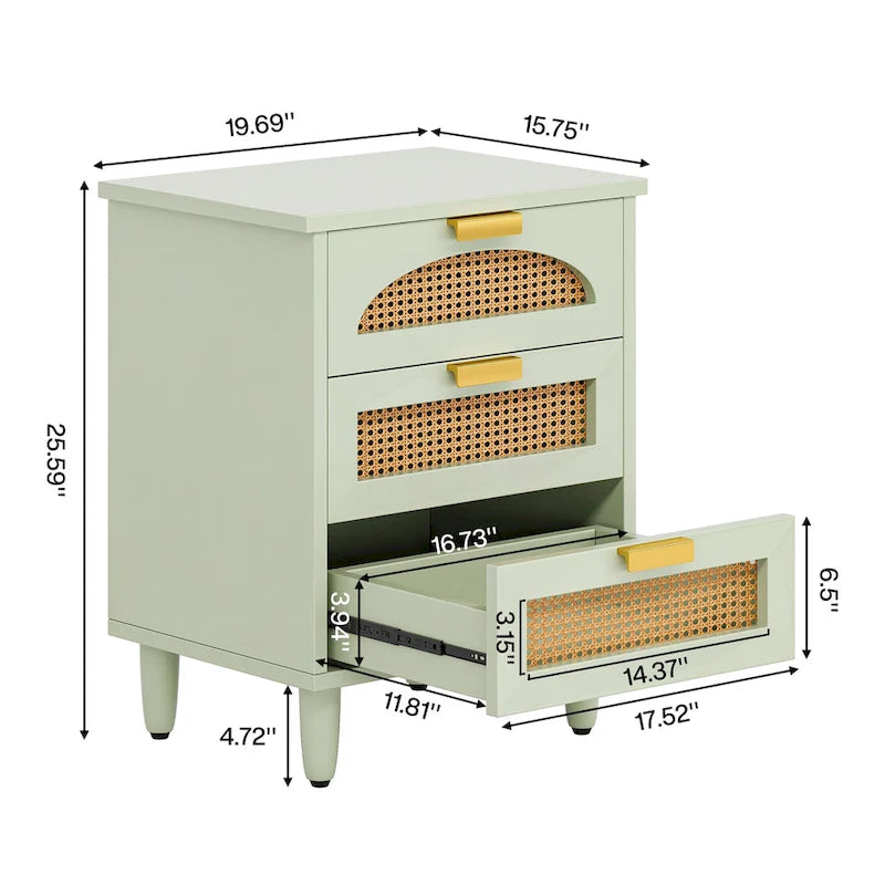 Table de chevet 20 pouces, commode de rangement en bois à 3 tiroirs pour chambre à coucher