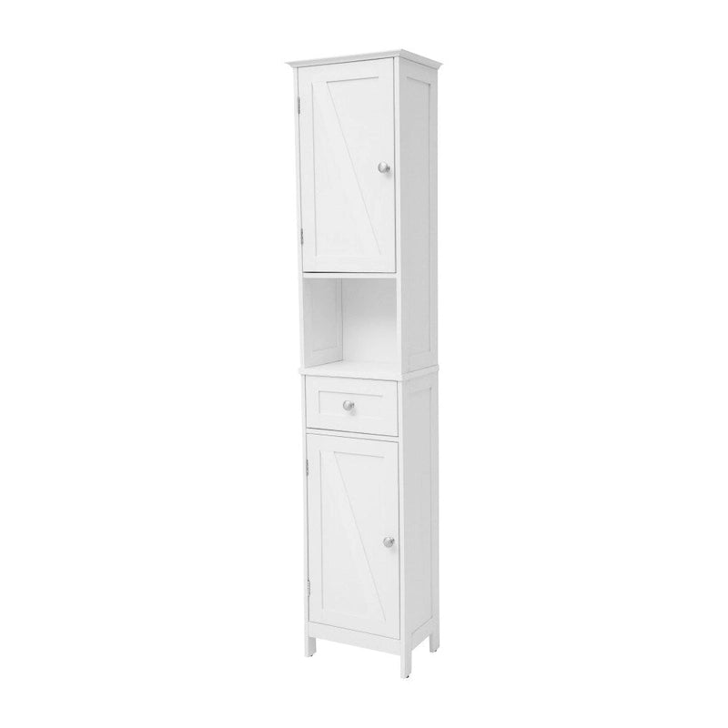 Colonne de rangement pour linge autoportante de style ferme (avec étagères, tiroirs et portes d'armoire)