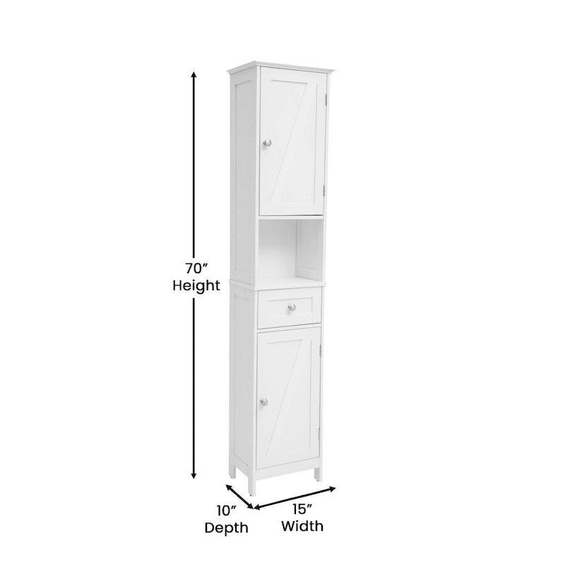 Colonne de rangement pour linge autoportante de style ferme (avec étagères, tiroirs et portes d'armoire)