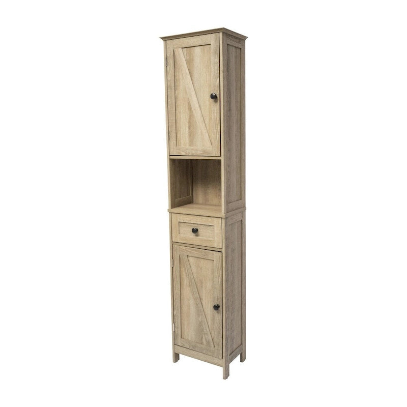 Colonne de rangement pour linge autoportante de style ferme (avec étagères, tiroirs et portes d'armoire)