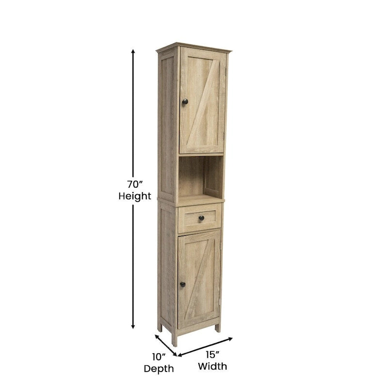 Colonne de rangement pour linge autoportante de style ferme (avec étagères, tiroirs et portes d'armoire)