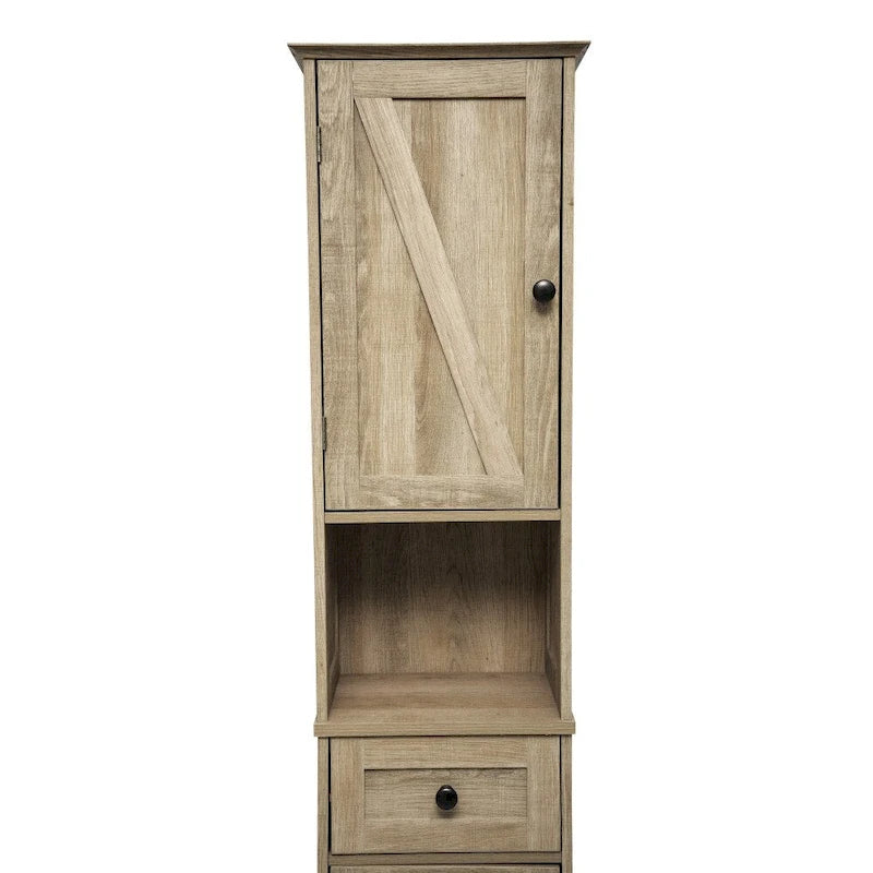 Colonne de rangement pour linge autoportante de style ferme (avec étagères, tiroirs et portes d'armoire)