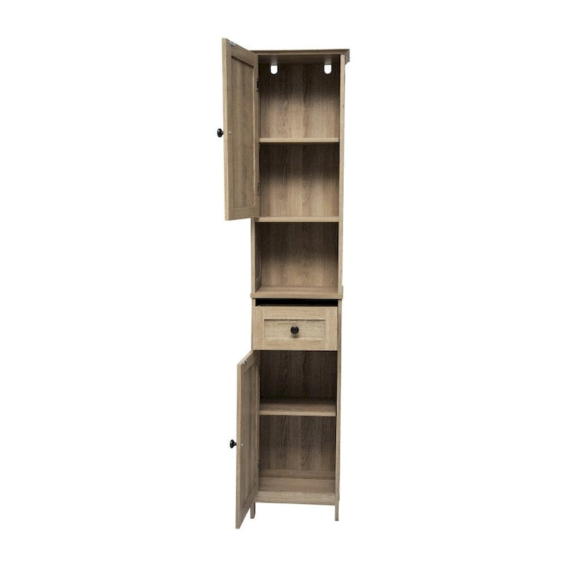 Colonne de rangement pour linge autoportante de style ferme (avec étagères, tiroirs et portes d'armoire)
