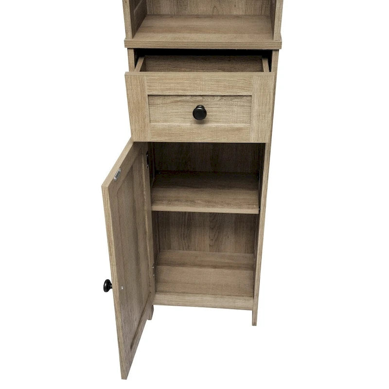 Colonne de rangement pour linge autoportante de style ferme (avec étagères, tiroirs et portes d'armoire)