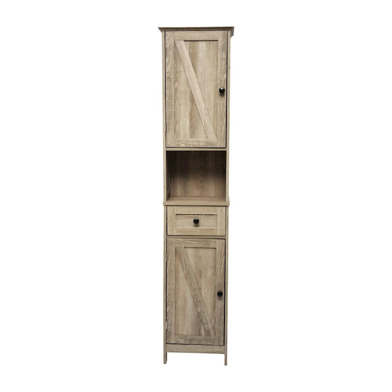 Colonne de rangement pour linge autoportante de style ferme (avec étagères, tiroirs et portes d'armoire)